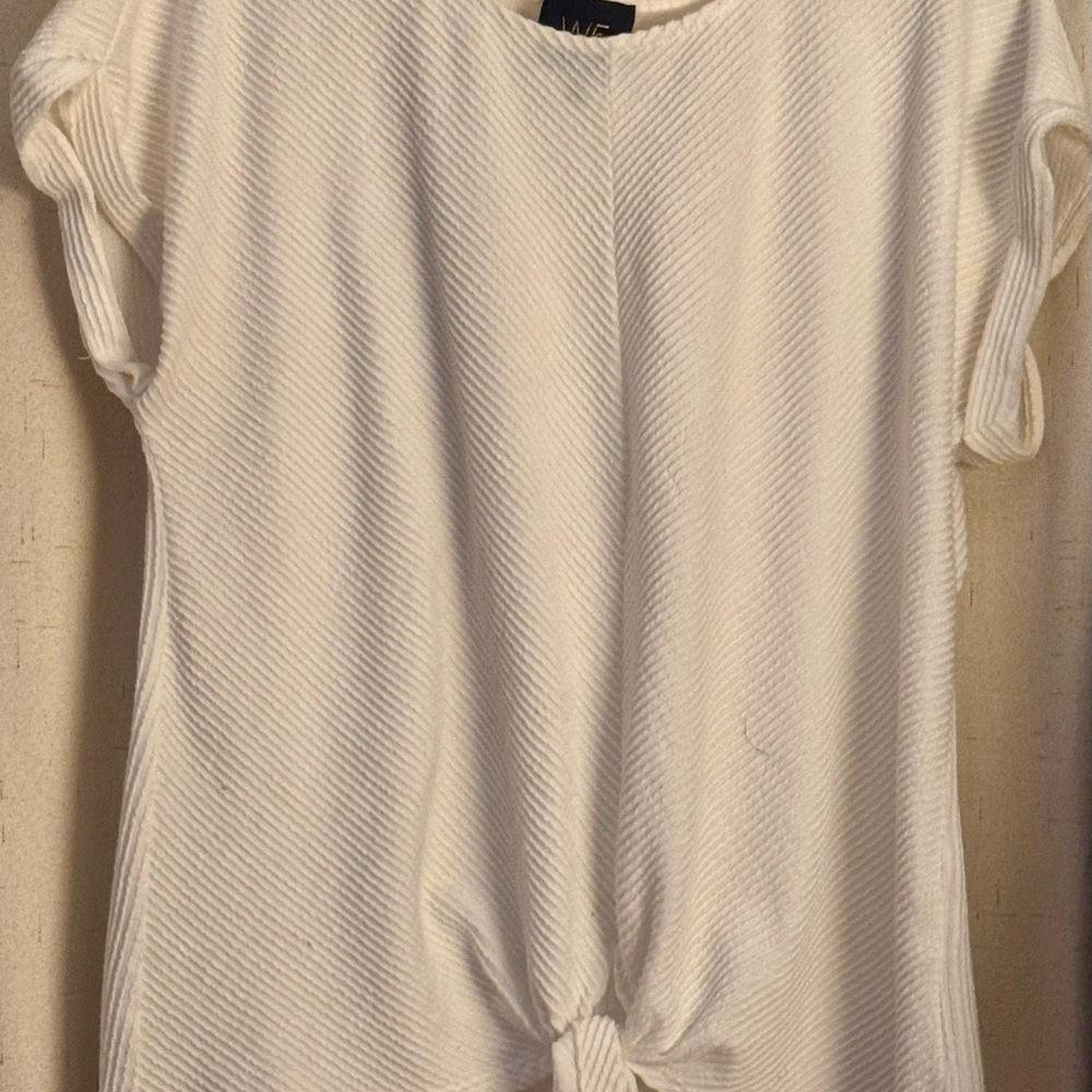 W5 White Short-Sleeve Knot-Front Top